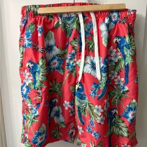 Kanu Surf Red Parrot Print Men's Athletic Shorts